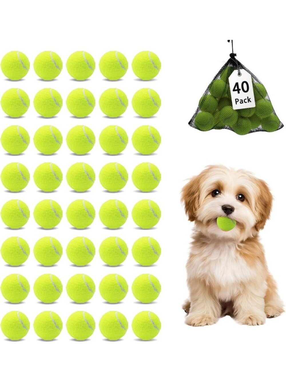 Small Tennis Balls for Dogs - 40 Pack, 2 Inch Durable Pet Play Balls